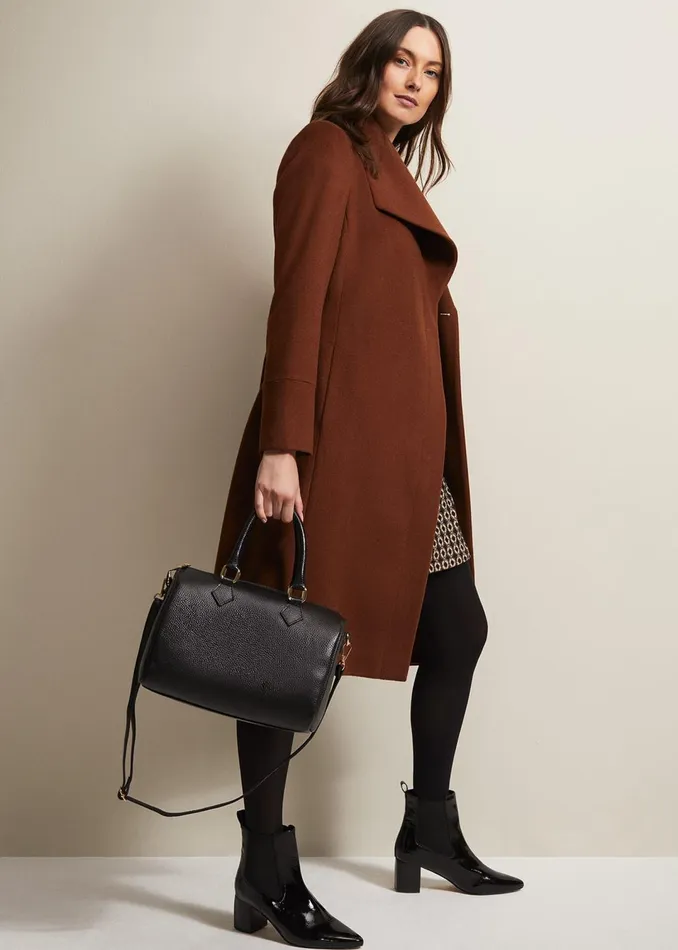 Women Phase Eight Bags and Clutches Black Leather Bowling Bag