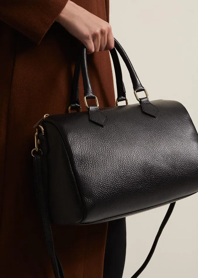 Women Phase Eight Bags and Clutches Black Leather Bowling Bag