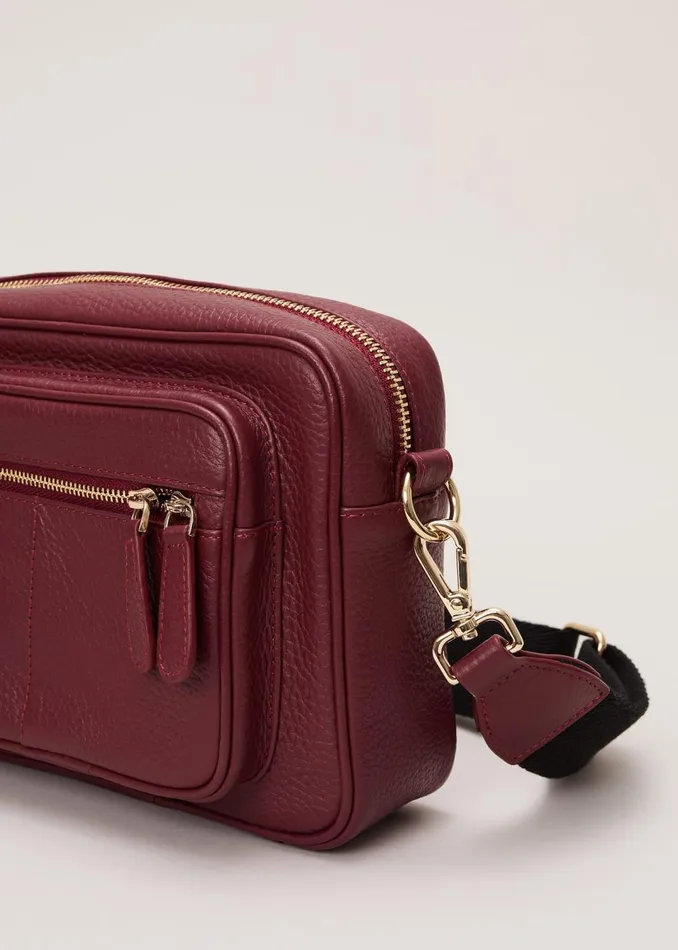 Women Phase Eight Bags and Clutches Burgundy Leather Cross Body Bag