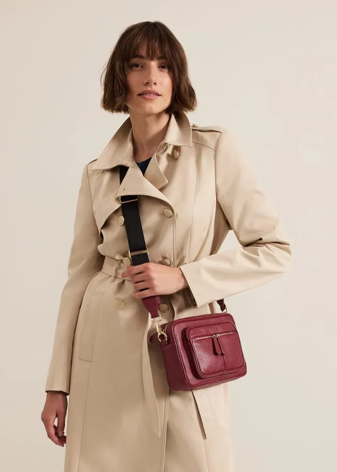 Women Phase Eight Bags and Clutches Burgundy Leather Cross Body Bag
