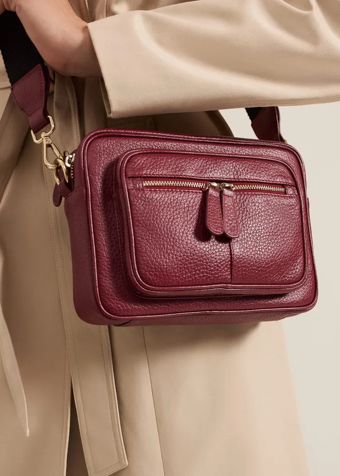 Women Phase Eight Bags and Clutches Burgundy Leather Cross Body Bag