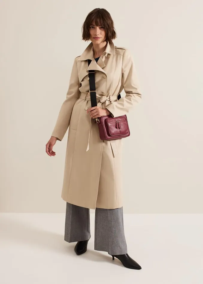 Women Phase Eight Bags and Clutches Burgundy Leather Cross Body Bag