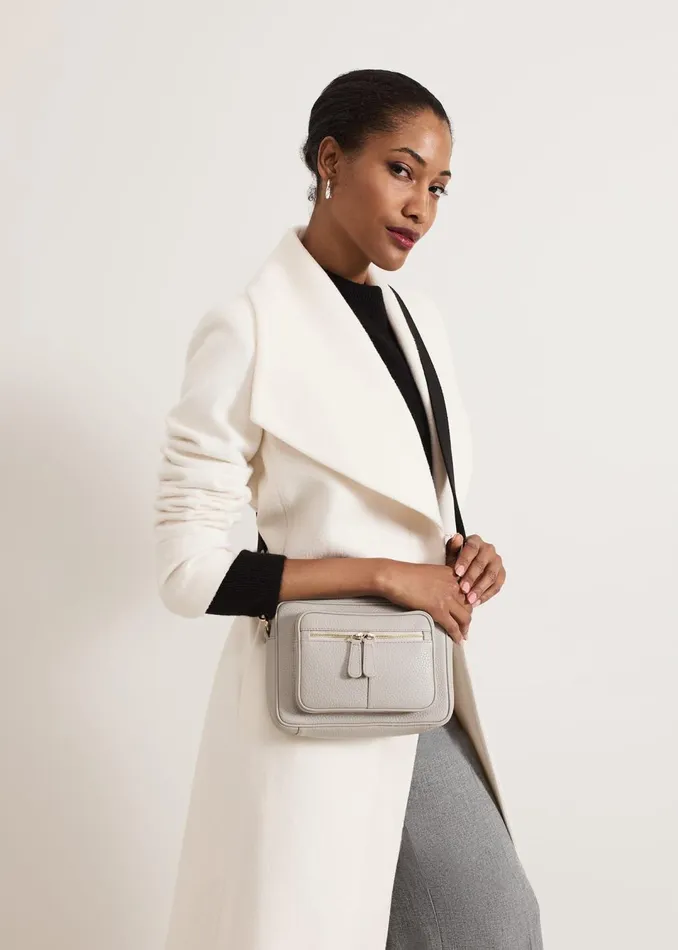 Women Phase Eight Bags and Clutches Grey Leather Cross Body Bag