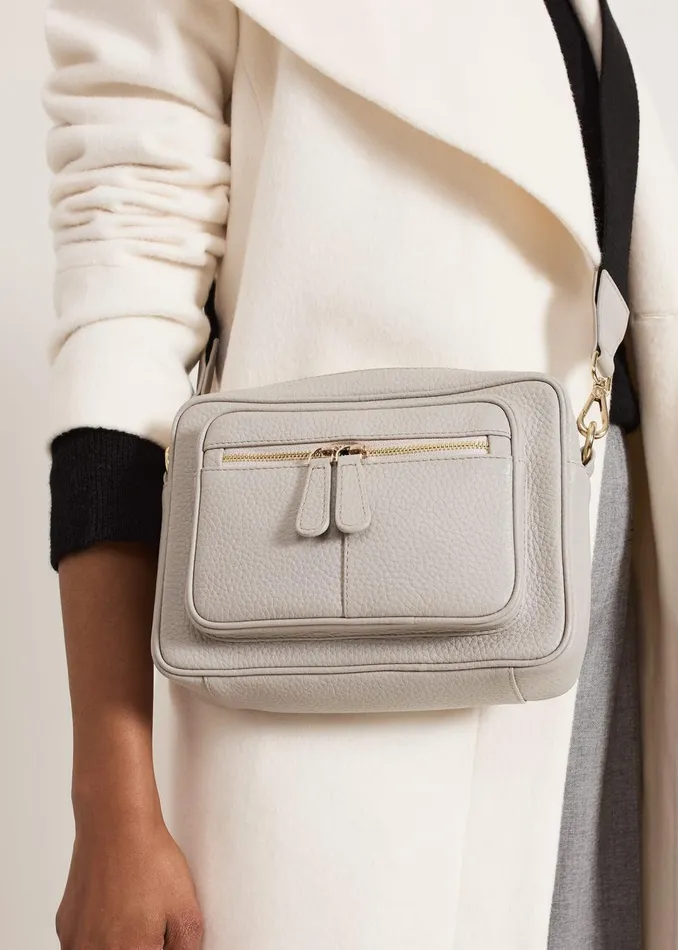 Women Phase Eight Bags and Clutches Grey Leather Cross Body Bag