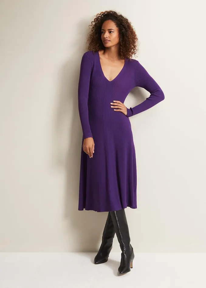 Women Phase Eight Dresses Amberlyn Purple Fit And Flare Midi Dress