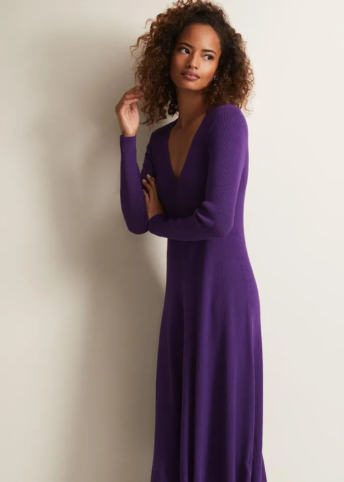Women Phase Eight Dresses Amberlyn Purple Fit And Flare Midi Dress