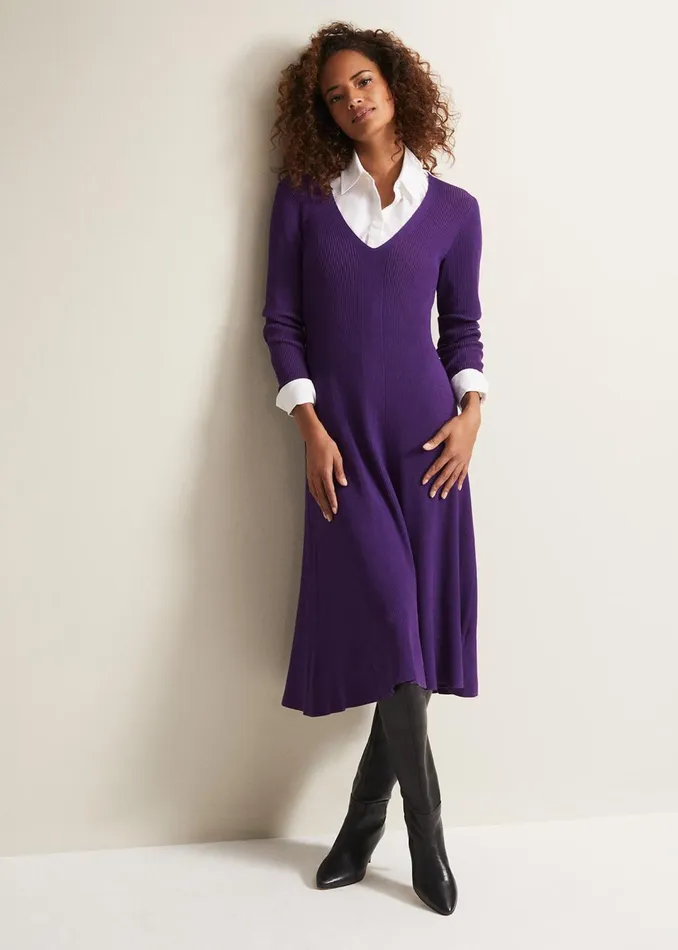 Women Phase Eight Dresses Amberlyn Purple Fit And Flare Midi Dress