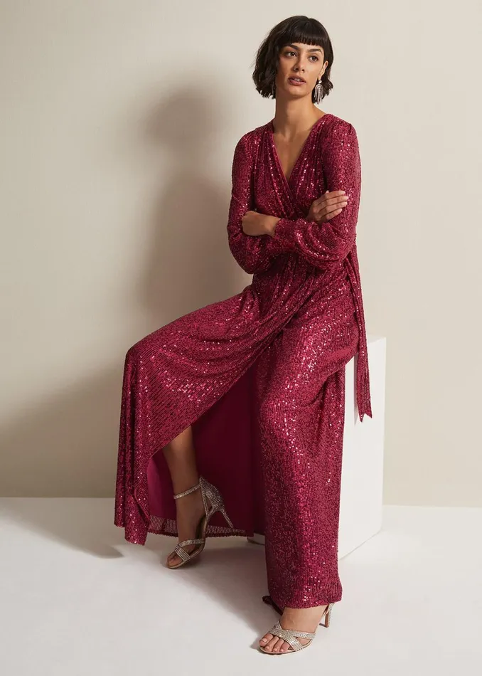 Women Phase Eight Dresses Amily Pink Sequin Maxi Dress