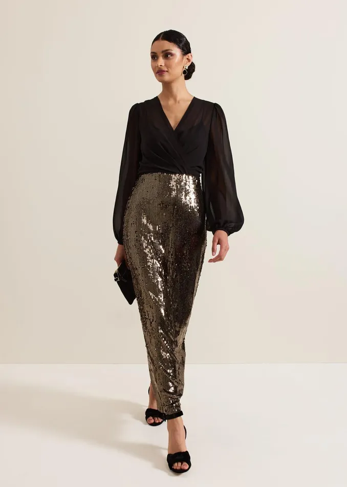 Women Phase Eight Dresses Aniya Sequin Long Sleeved Maxi Dress