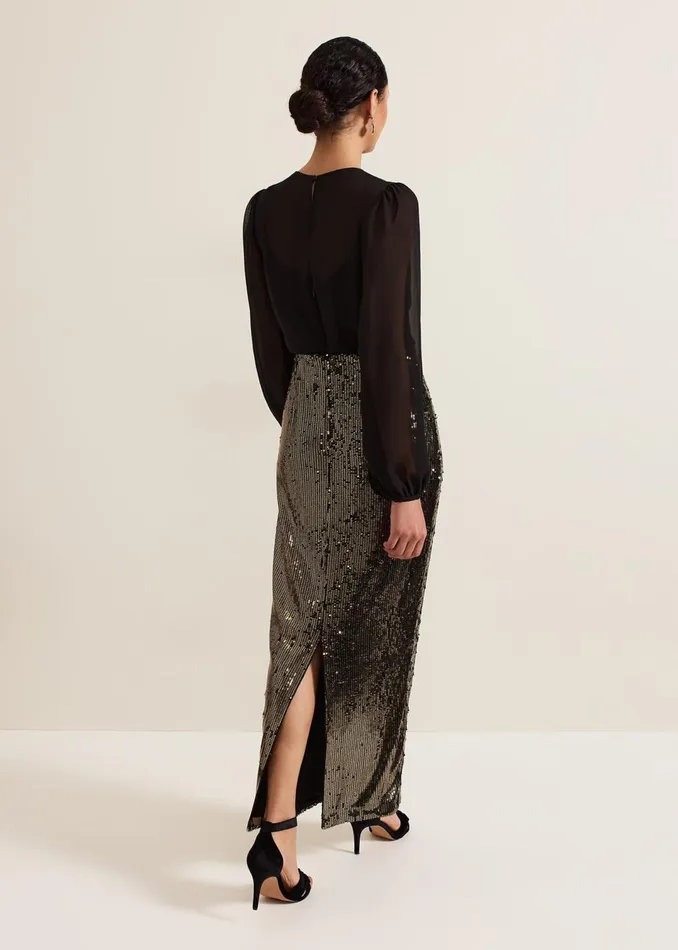 Women Phase Eight Dresses Aniya Sequin Long Sleeved Maxi Dress