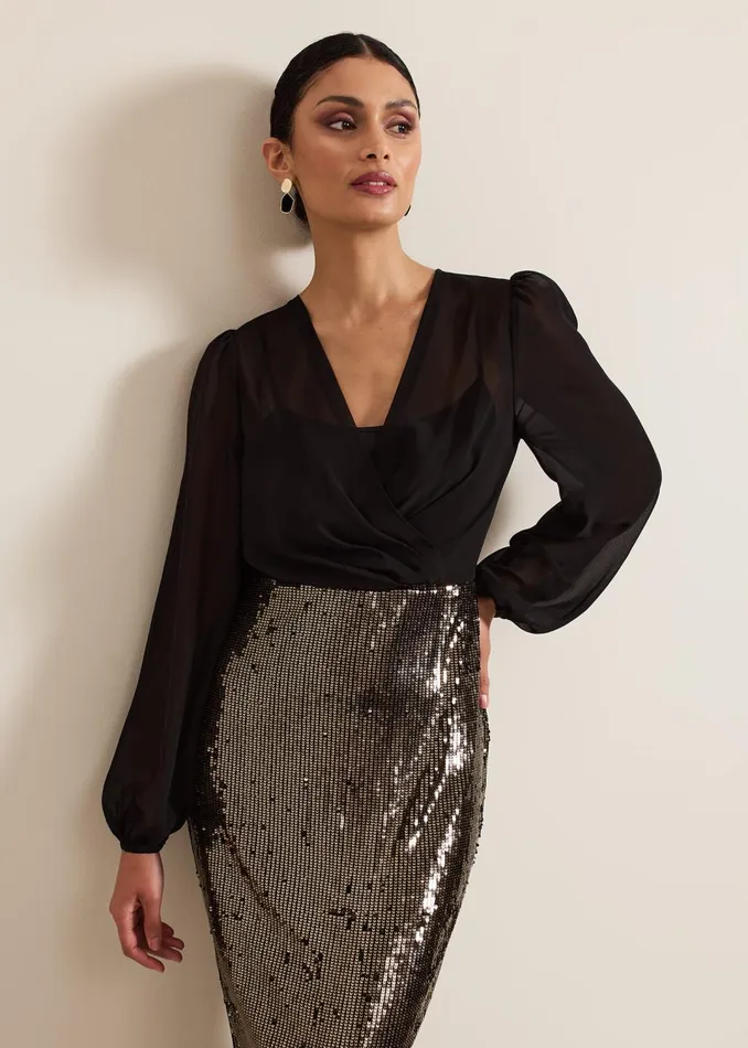 Women Phase Eight Dresses Aniya Sequin Long Sleeved Maxi Dress