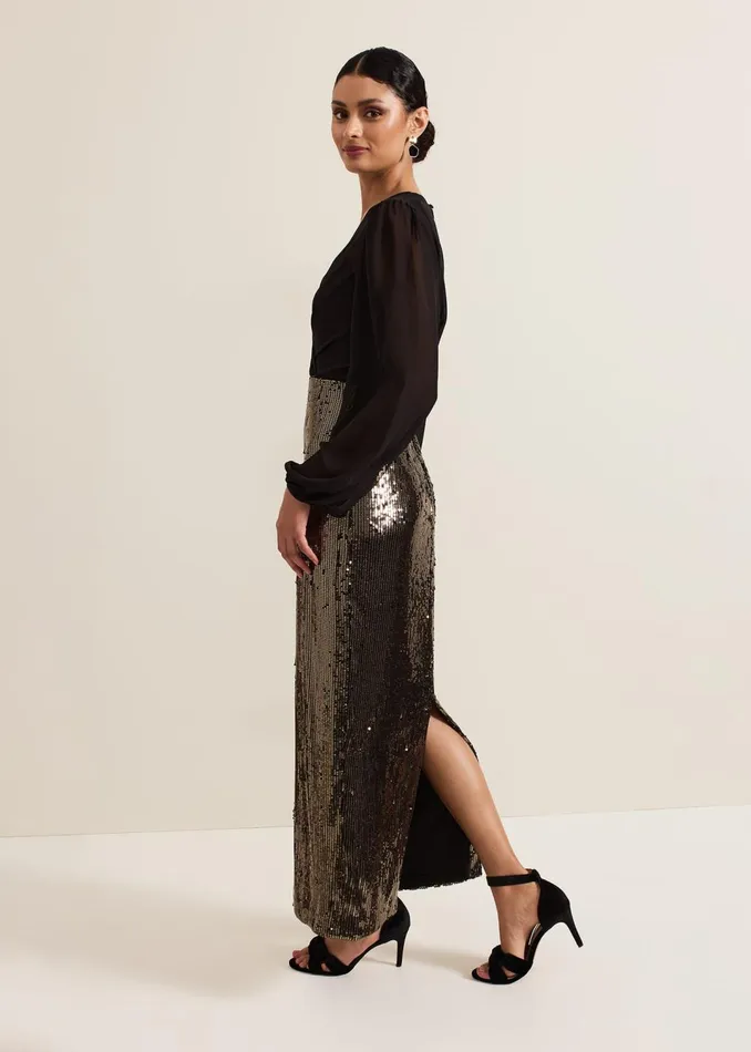 Women Phase Eight Dresses Aniya Sequin Long Sleeved Maxi Dress