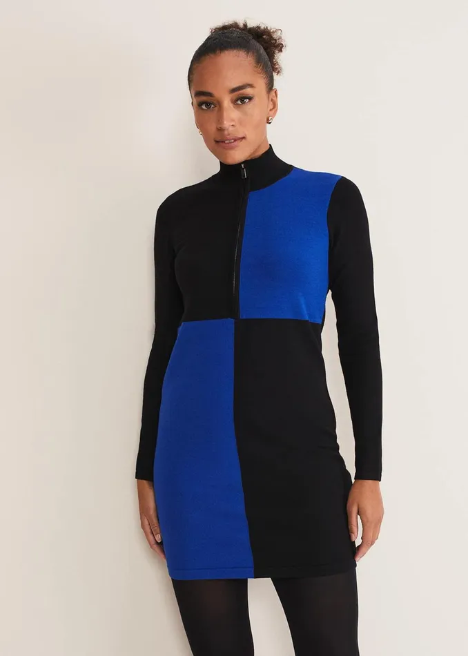 Women Phase Eight Dresses Arden Zip Detail Colour Block Knit Dress