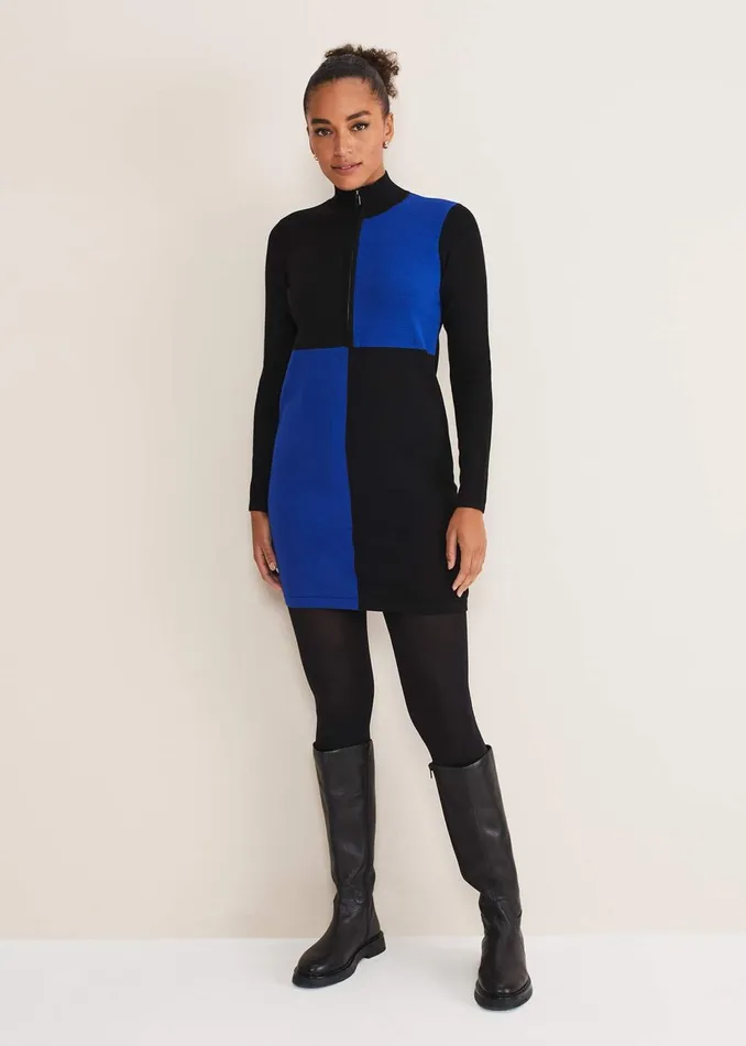 Women Phase Eight Dresses Arden Zip Detail Colour Block Knit Dress