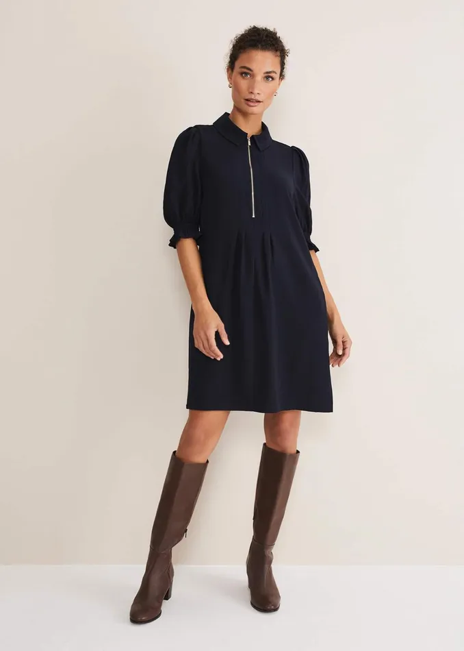 Women Phase Eight Dresses Candice Navy Zip Mini Dress