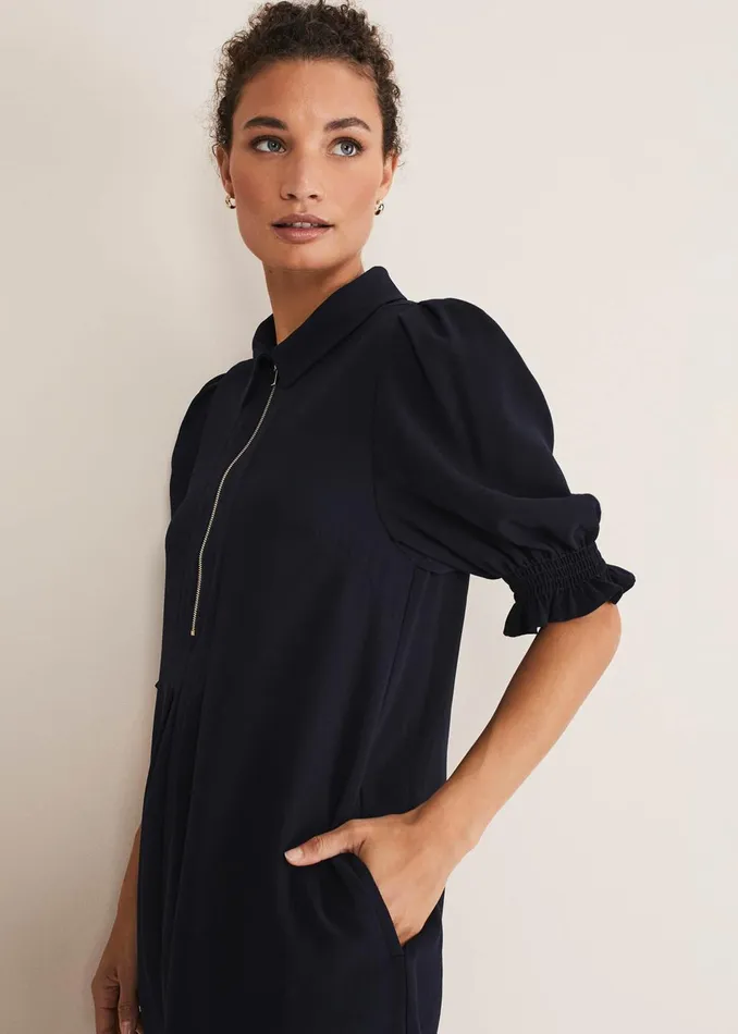 Women Phase Eight Dresses Candice Navy Zip Mini Dress