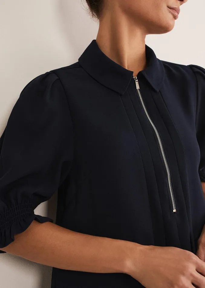 Women Phase Eight Dresses Candice Navy Zip Mini Dress