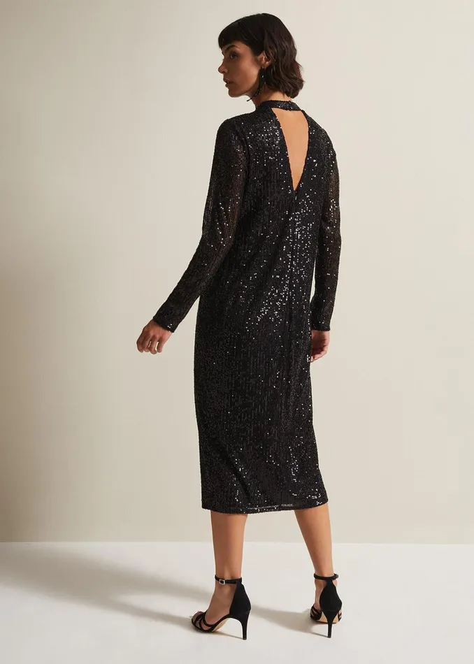 Women Phase Eight Dresses Cindy Black Sequin Midi Dress
