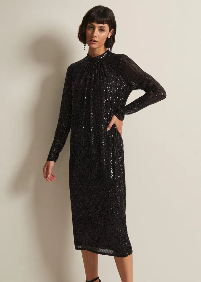 Women Phase Eight Dresses Cindy Black Sequin Midi Dress