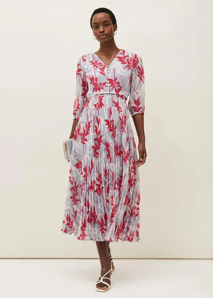 Women Phase Eight Dresses Ellen Palm Print Pleated Midaxi Dress