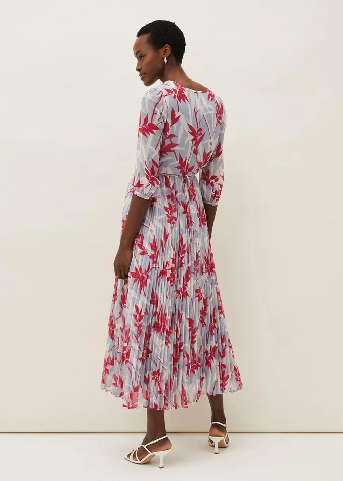 Women Phase Eight Dresses Ellen Palm Print Pleated Midaxi Dress