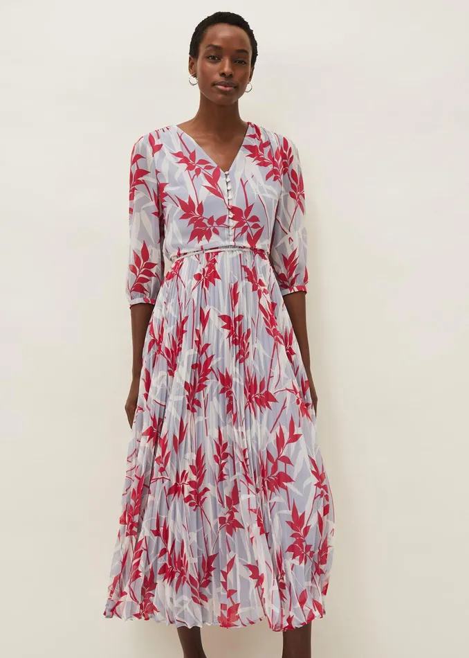 Women Phase Eight Dresses Ellen Palm Print Pleated Midaxi Dress