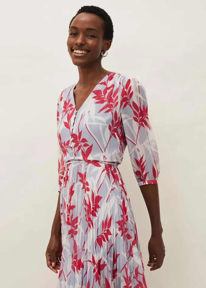 Women Phase Eight Dresses Ellen Palm Print Pleated Midaxi Dress