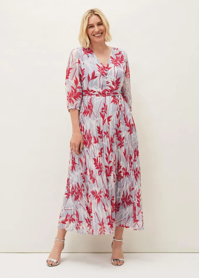Women Phase Eight Dresses Ellen Palm Print Pleated Midaxi Dress