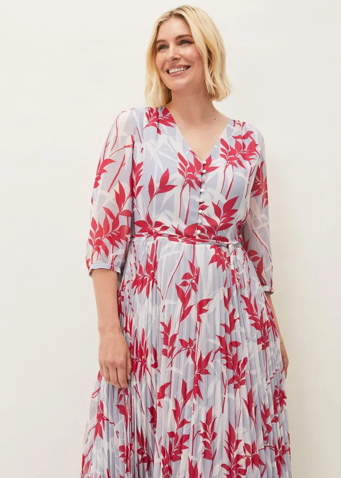 Women Phase Eight Dresses Ellen Palm Print Pleated Midaxi Dress