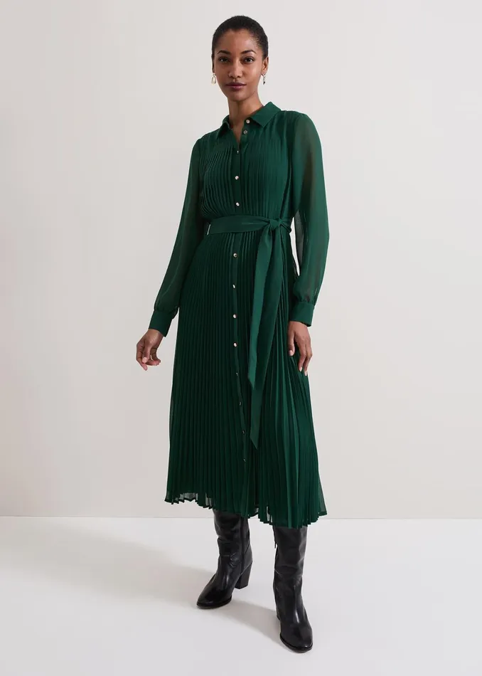 Women Phase Eight Dresses Gabriela Green Pleated Shirt Dress