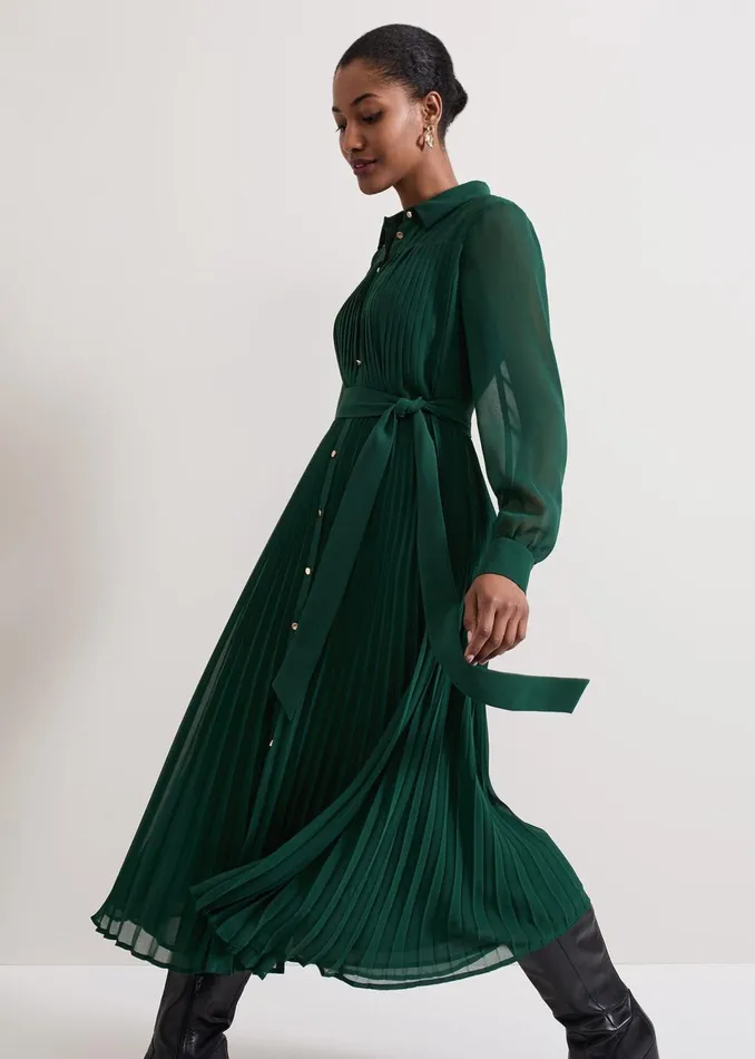 Women Phase Eight Dresses Gabriela Green Pleated Shirt Dress