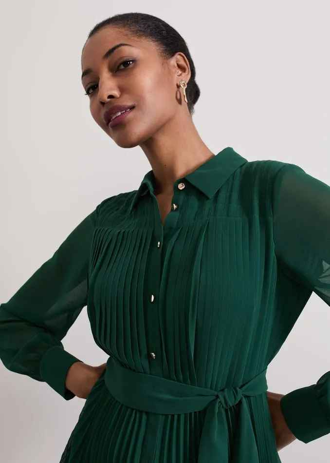 Women Phase Eight Dresses Gabriela Green Pleated Shirt Dress