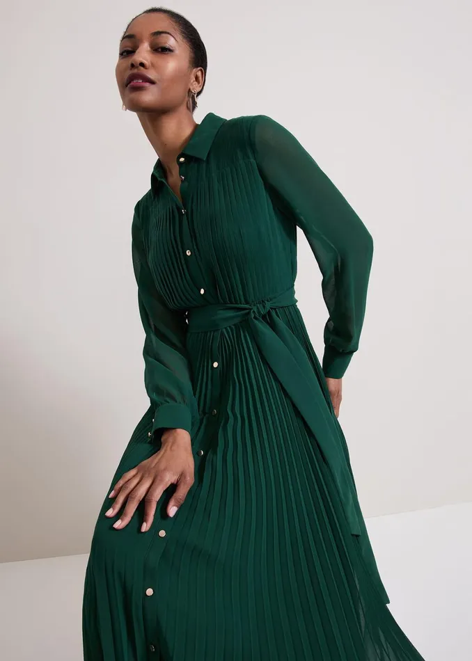 Women Phase Eight Dresses Gabriela Green Pleated Shirt Dress