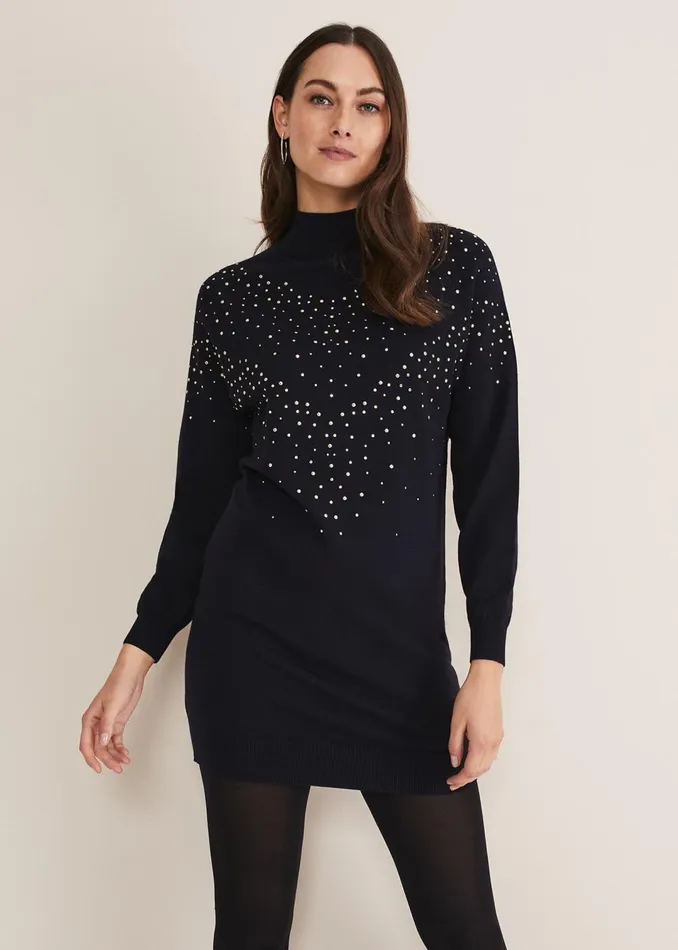 Women Phase Eight Dresses Helena Gold Stud Knit Dress