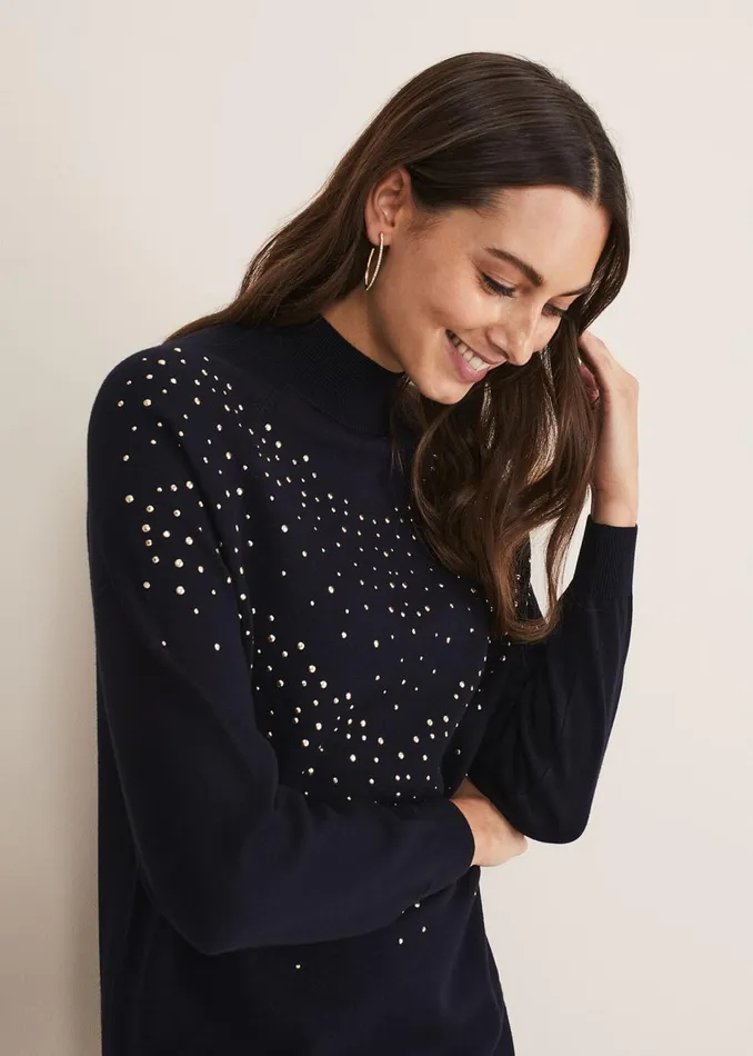 Women Phase Eight Dresses Helena Gold Stud Knit Dress