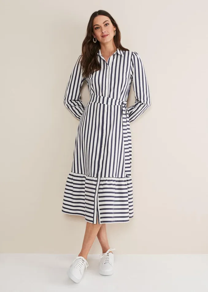 Women Phase Eight Dresses Henley Striped Midaxi Dress