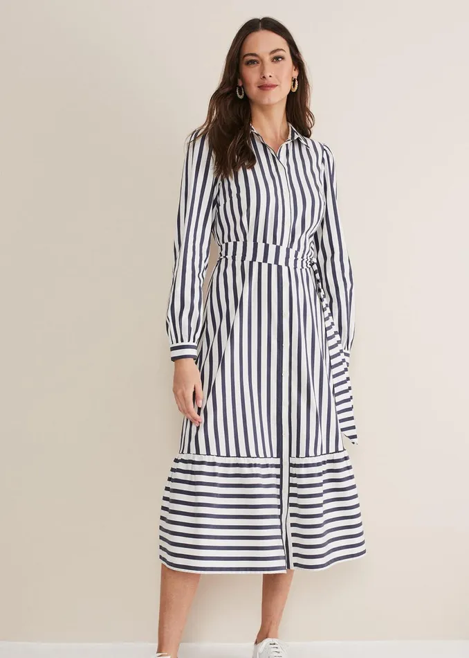 Women Phase Eight Dresses Henley Striped Midaxi Dress