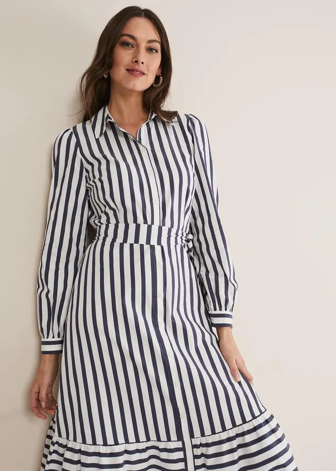 Women Phase Eight Dresses Henley Striped Midaxi Dress