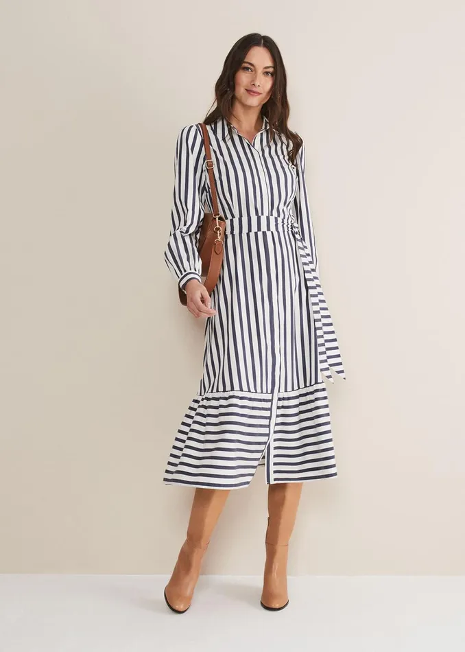 Women Phase Eight Dresses Henley Striped Midaxi Dress