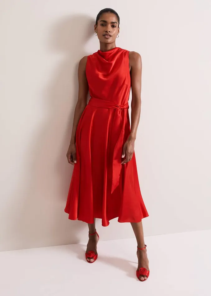 Women Phase Eight Dresses Jasleen Red Satin Dress
