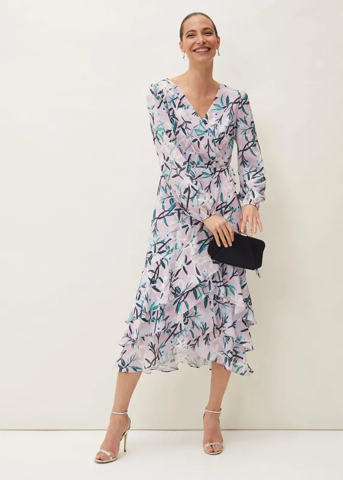 Women Phase Eight Dresses Jenna Floral Long Sleeved VNeck Midi Dress