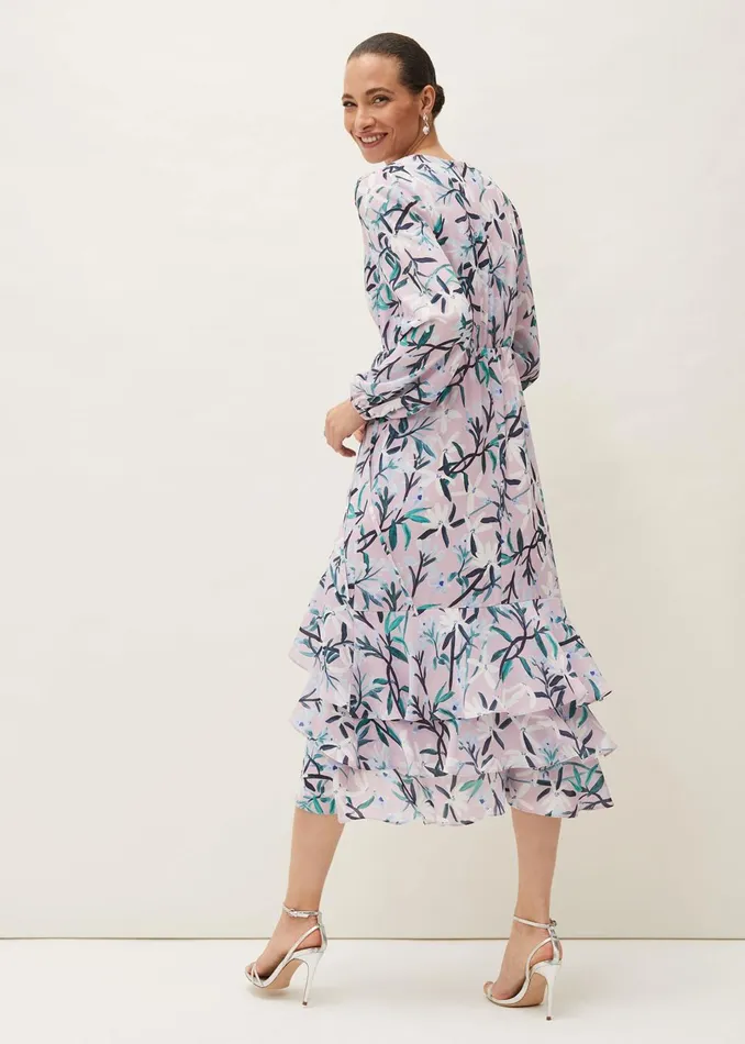 Women Phase Eight Dresses Jenna Floral Long Sleeved VNeck Midi Dress