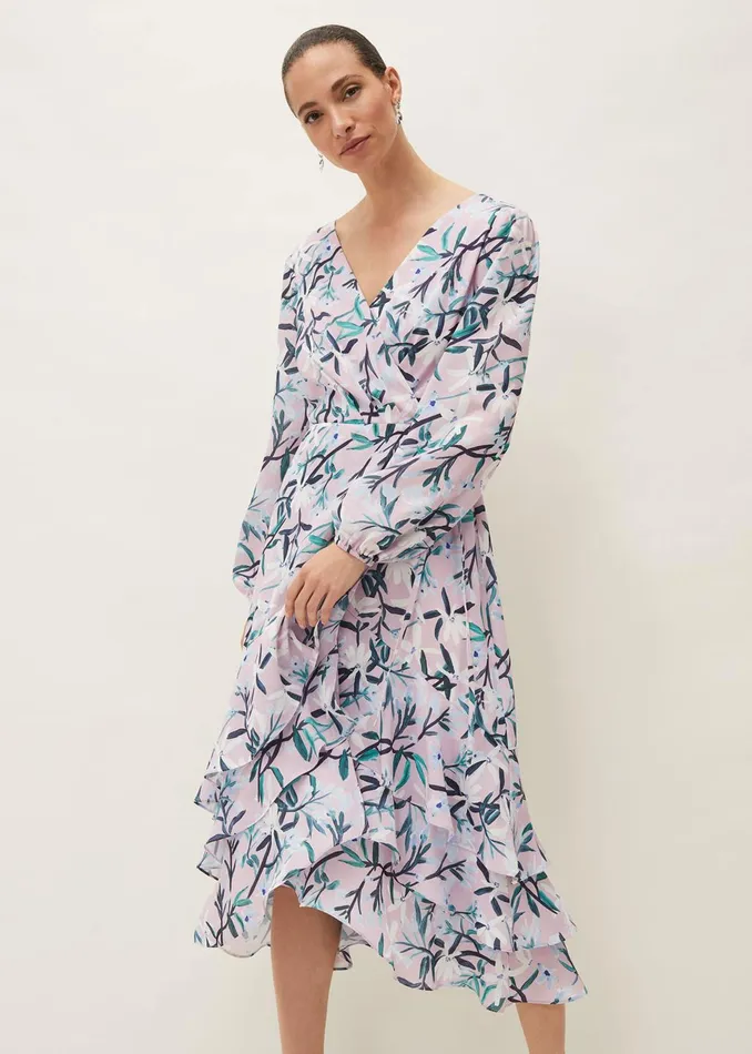 Women Phase Eight Dresses Jenna Floral Long Sleeved VNeck Midi Dress