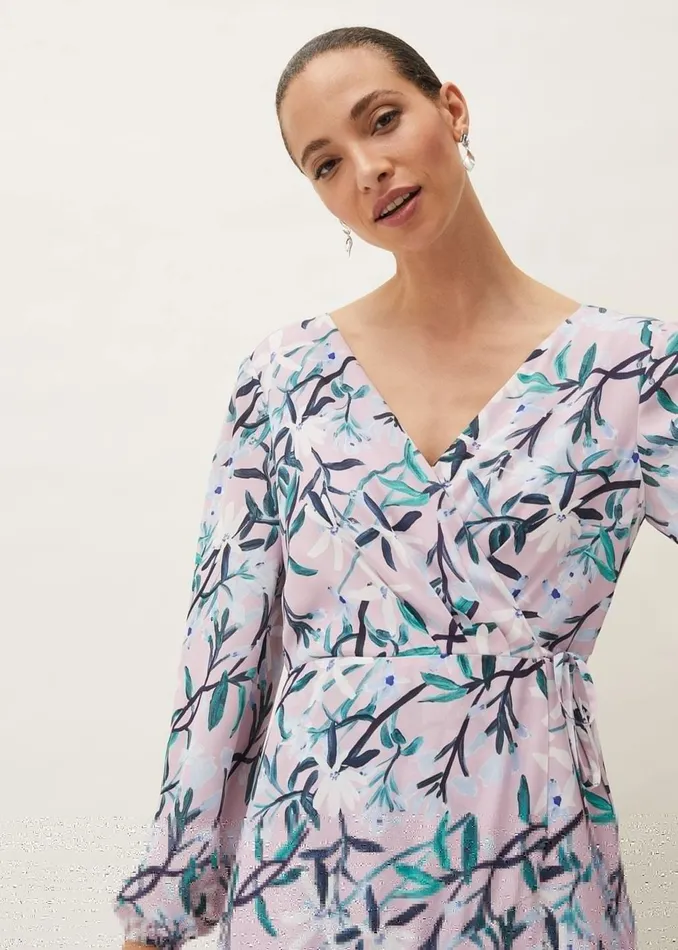 Women Phase Eight Dresses Jenna Floral Long Sleeved VNeck Midi Dress
