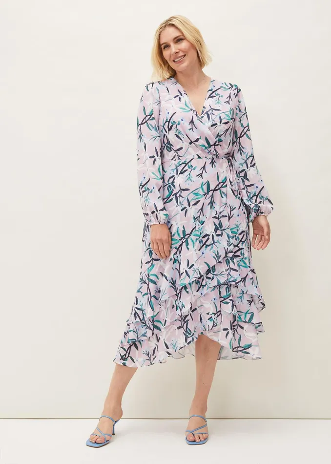 Women Phase Eight Dresses Jenna Floral Long Sleeved VNeck Midi Dress
