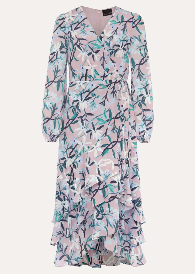 Women Phase Eight Dresses Jenna Floral Long Sleeved VNeck Midi Dress
