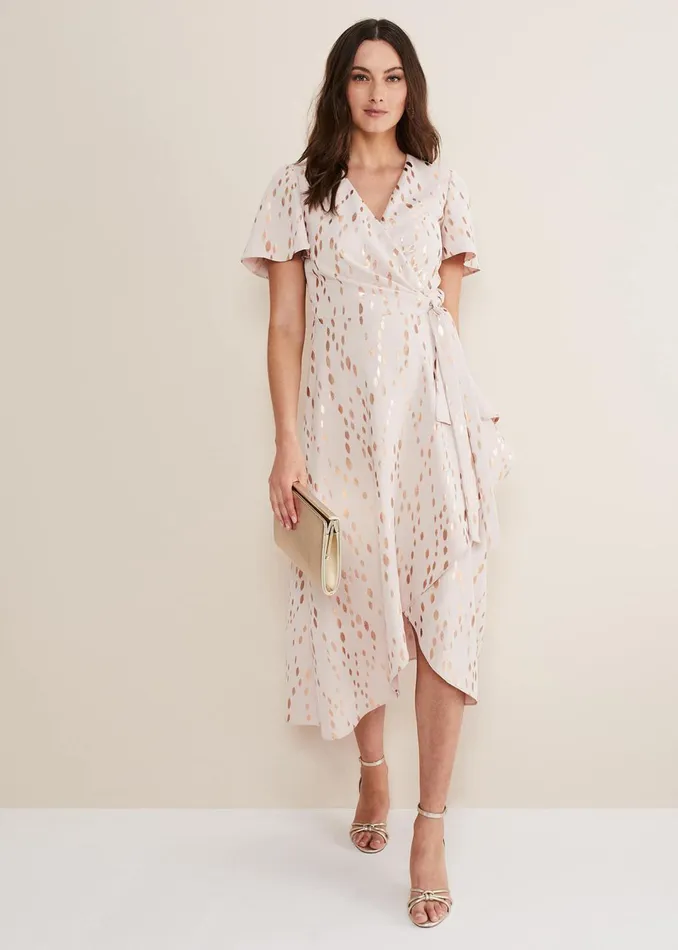 Women Phase Eight Dresses Julissa Gold Foil Wrap Dress