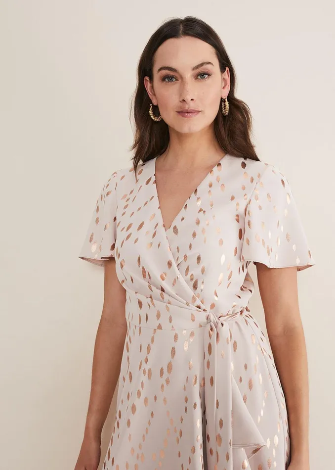 Women Phase Eight Dresses Julissa Gold Foil Wrap Dress