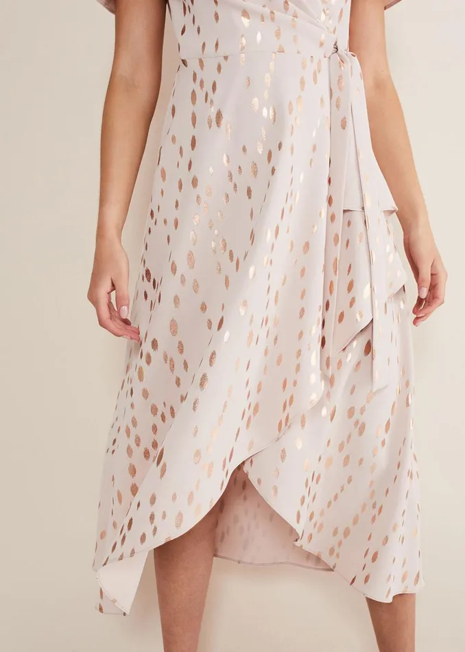 Women Phase Eight Dresses Julissa Gold Foil Wrap Dress