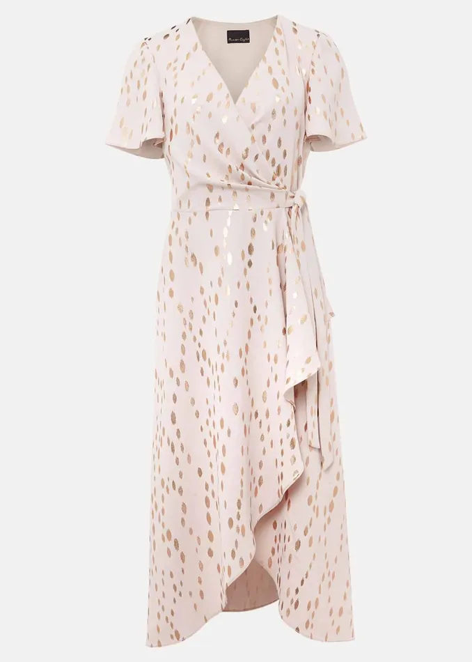 Women Phase Eight Dresses Julissa Gold Foil Wrap Dress